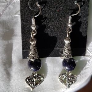 Tibetan Silver Heart Purple Sandstone Earring